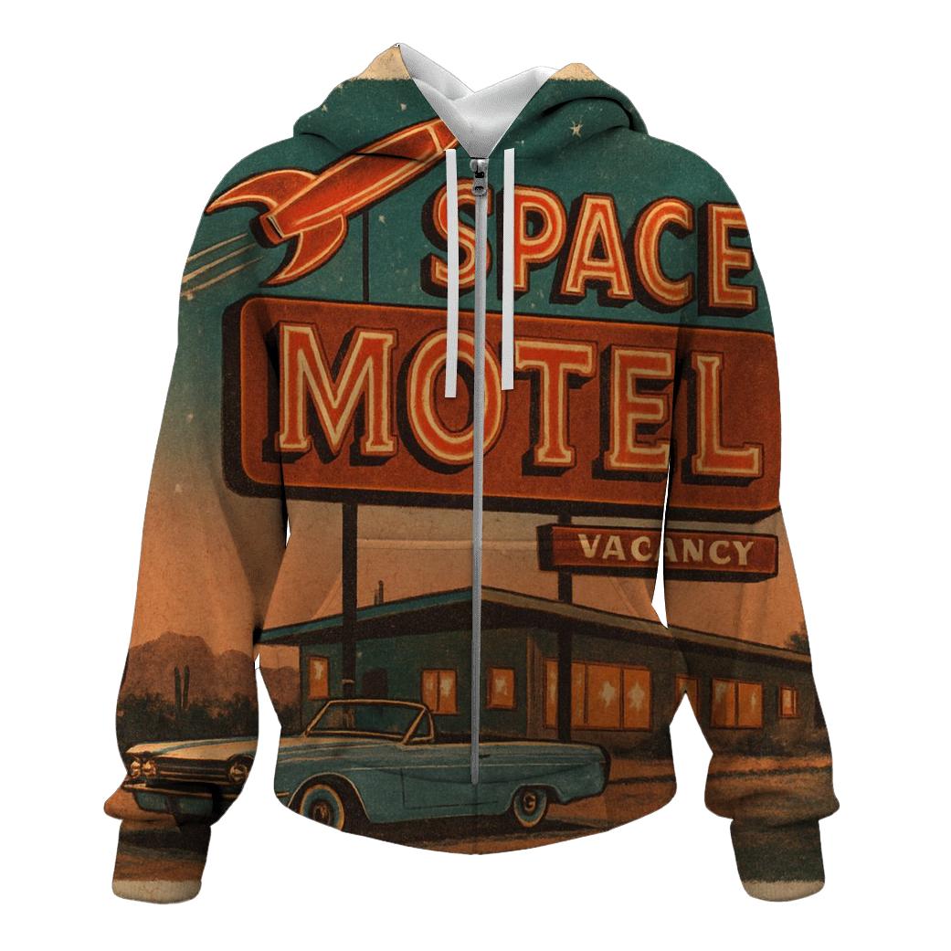 Vintage Space Motel Postcard graphic hoodies