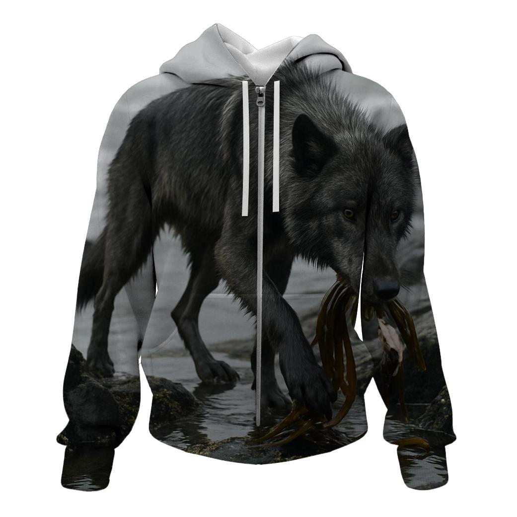 Wolf On The Volcanic Coast Kelp Foraging hoodie styles