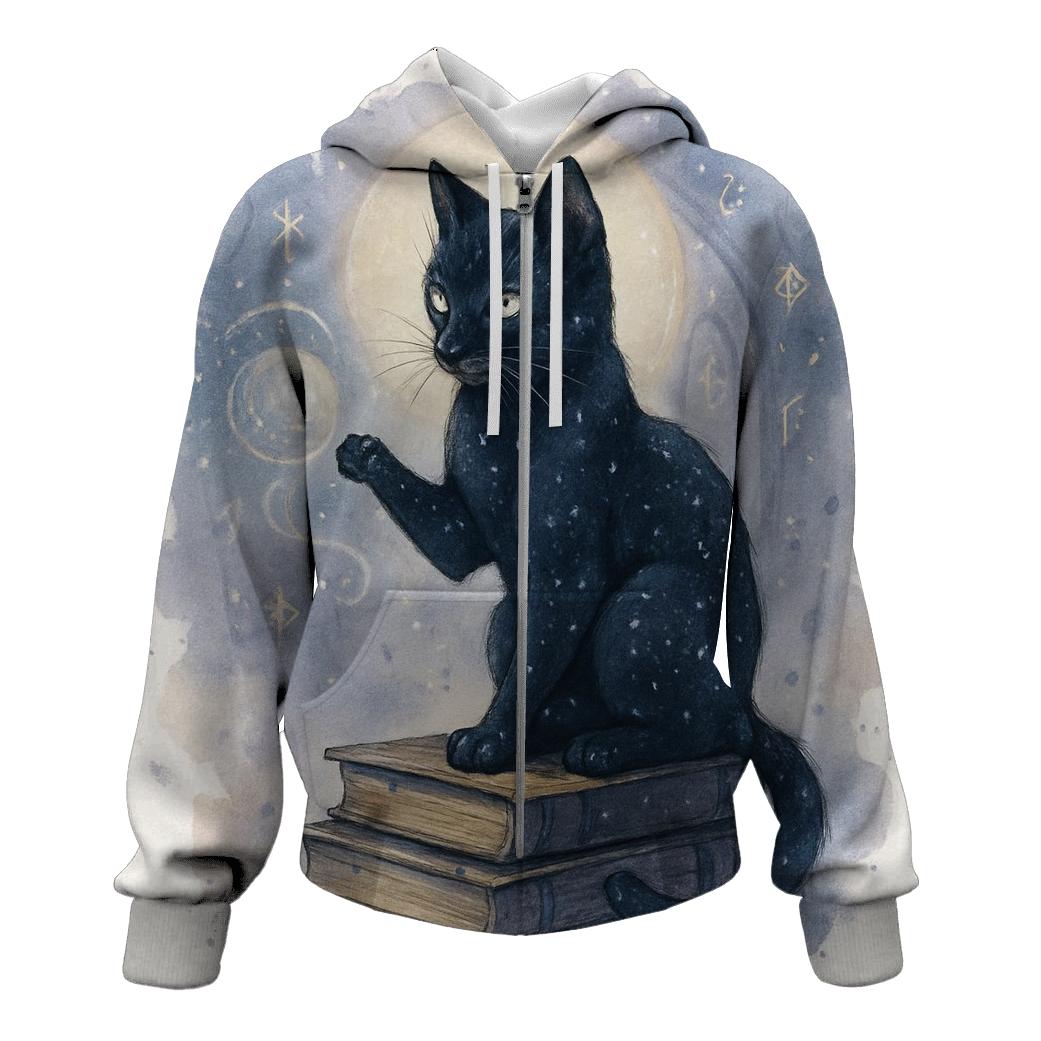 Midnight Library Familiar Cat printed hoodies