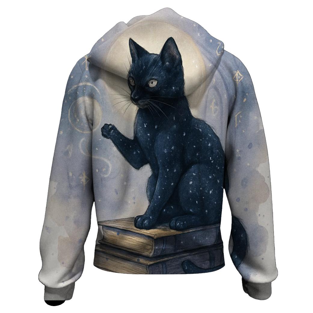 Midnight Library Familiar Cat printed hoodies