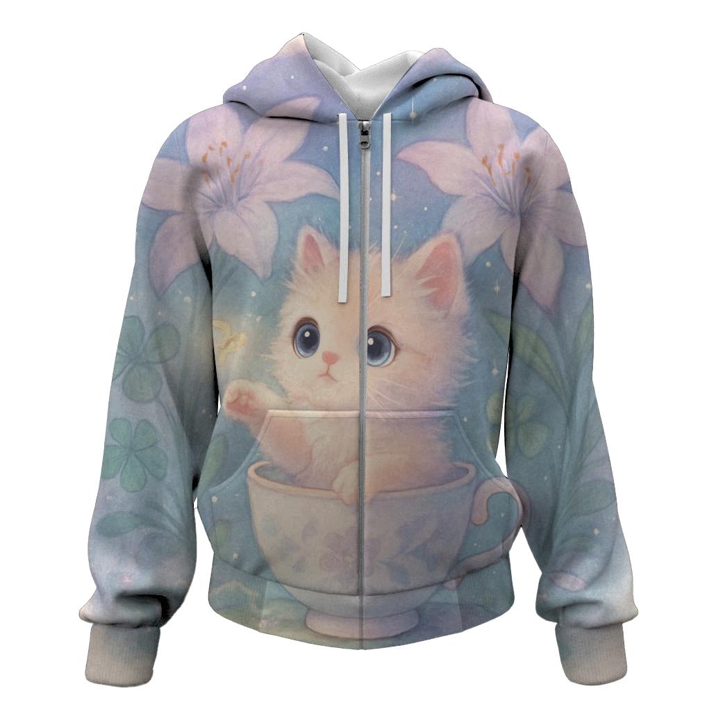 Moonlit Teacup Kitten Garden hoodie designs