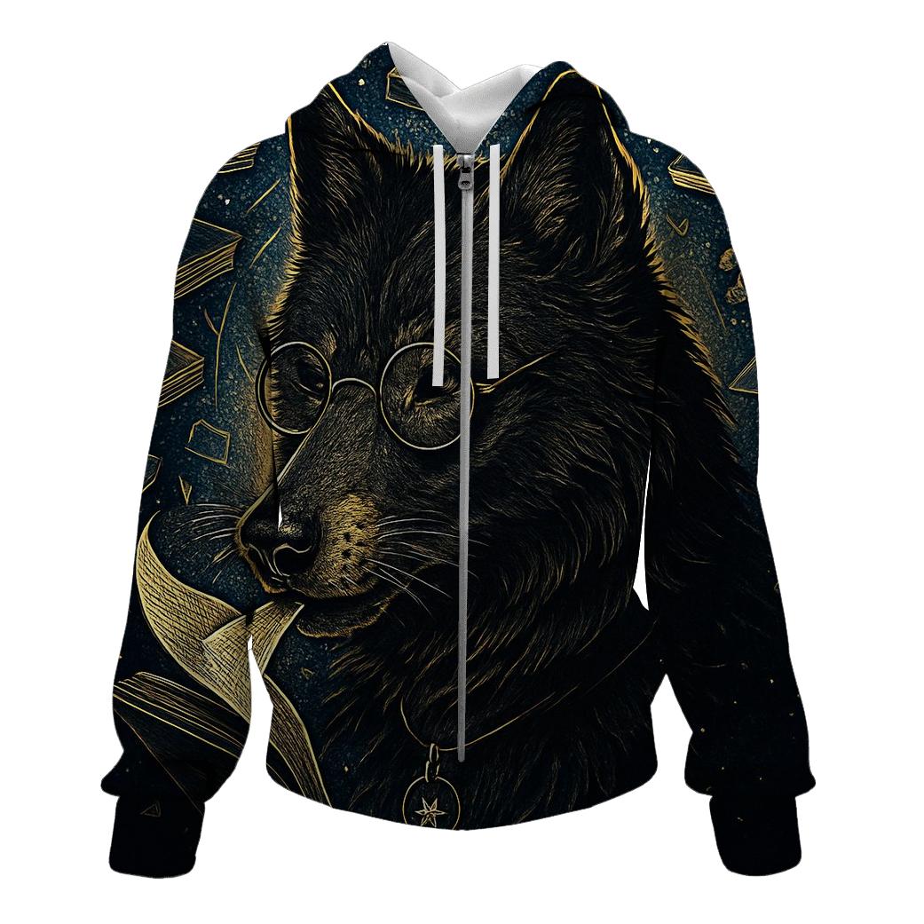 Obsidian Librarian Wolf Of The Star Archive zip-up hoodies