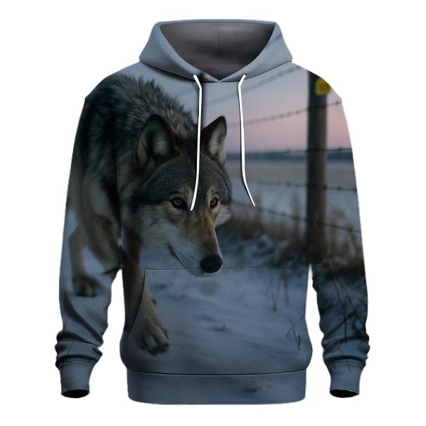 Wolf Under The Rewilding Fence Line heavyweight hoodies