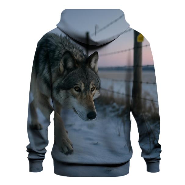 Wolf Under The Rewilding Fence Line heavyweight hoodies