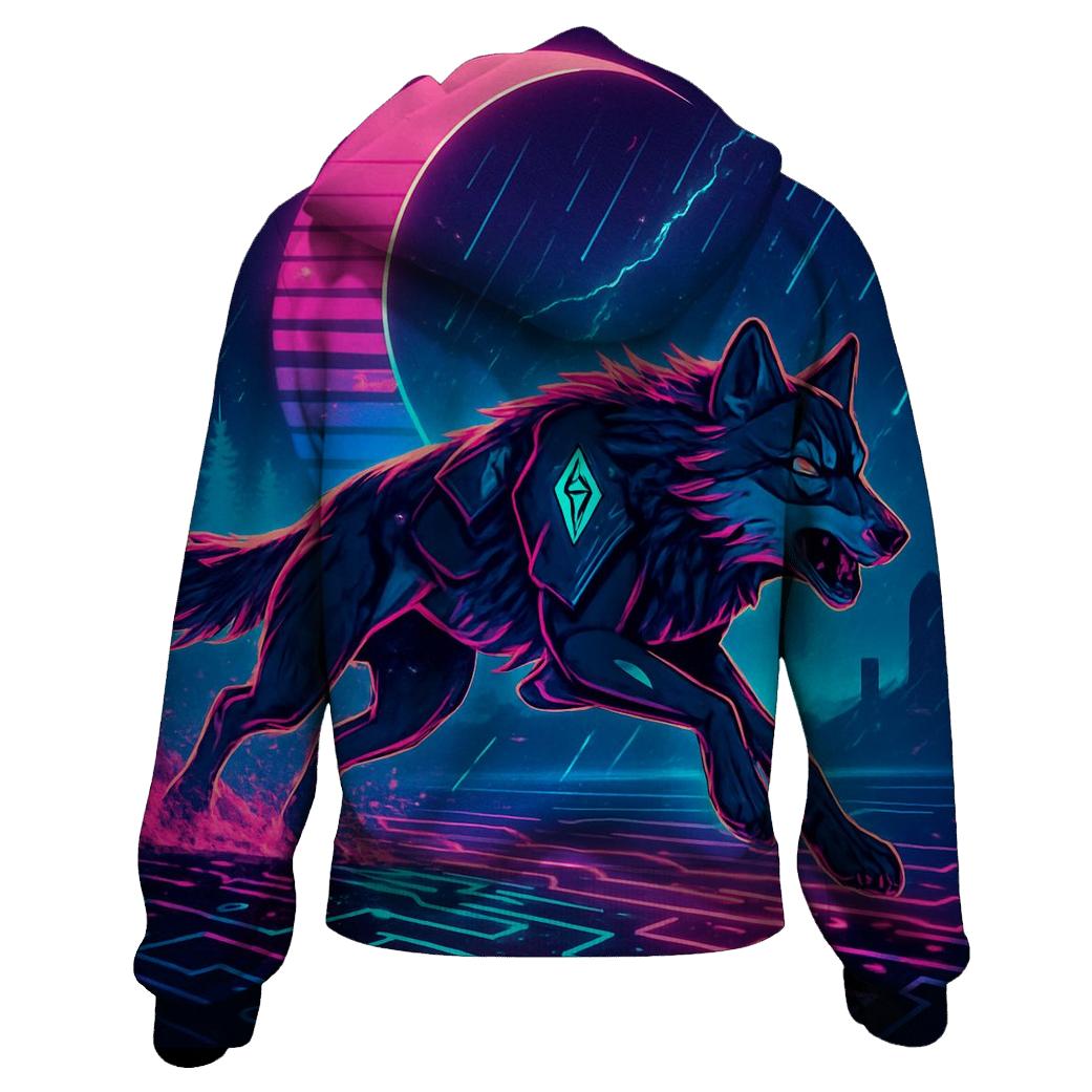 Neon Rain Driftwolf On The Circuit Tundra hoodie designs