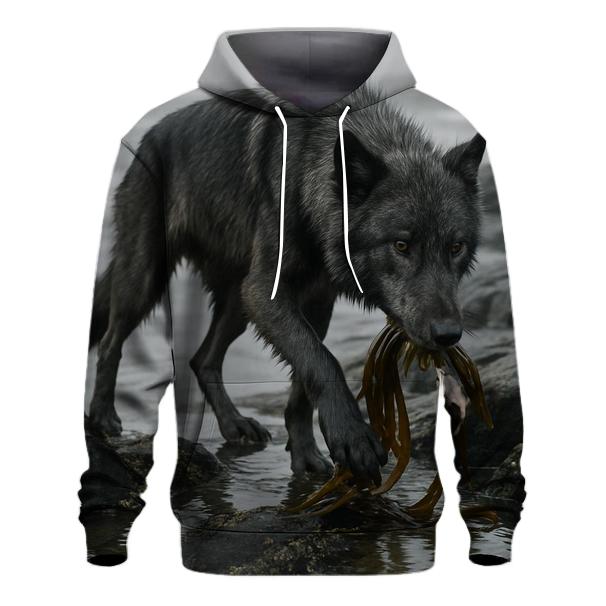 Wolf On The Volcanic Coast Kelp Foraging embroidered hoodies