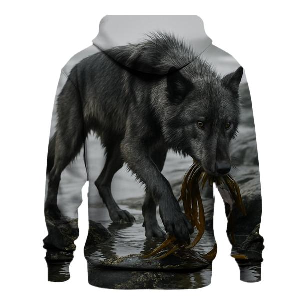 Wolf On The Volcanic Coast Kelp Foraging embroidered hoodies