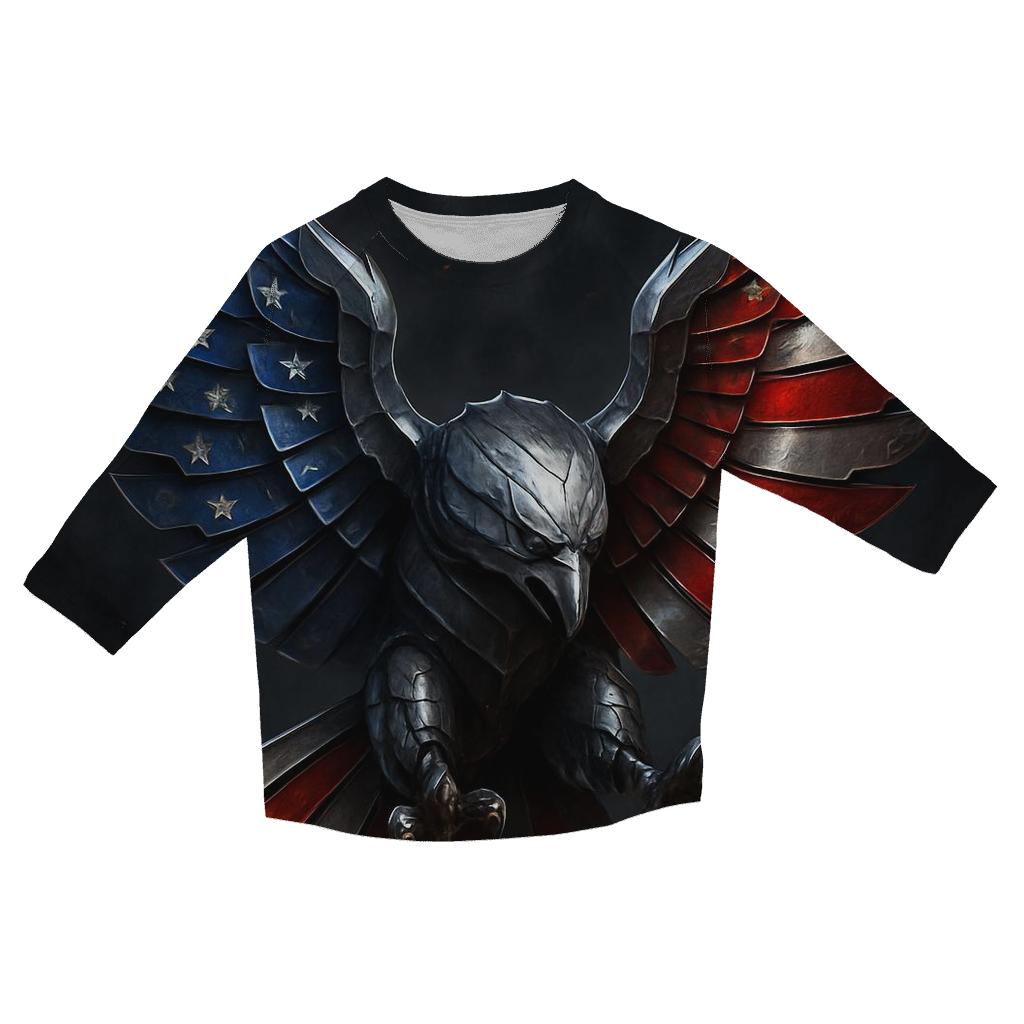 Steel Eagle Flag Crest printed three quarter sleeve shirts