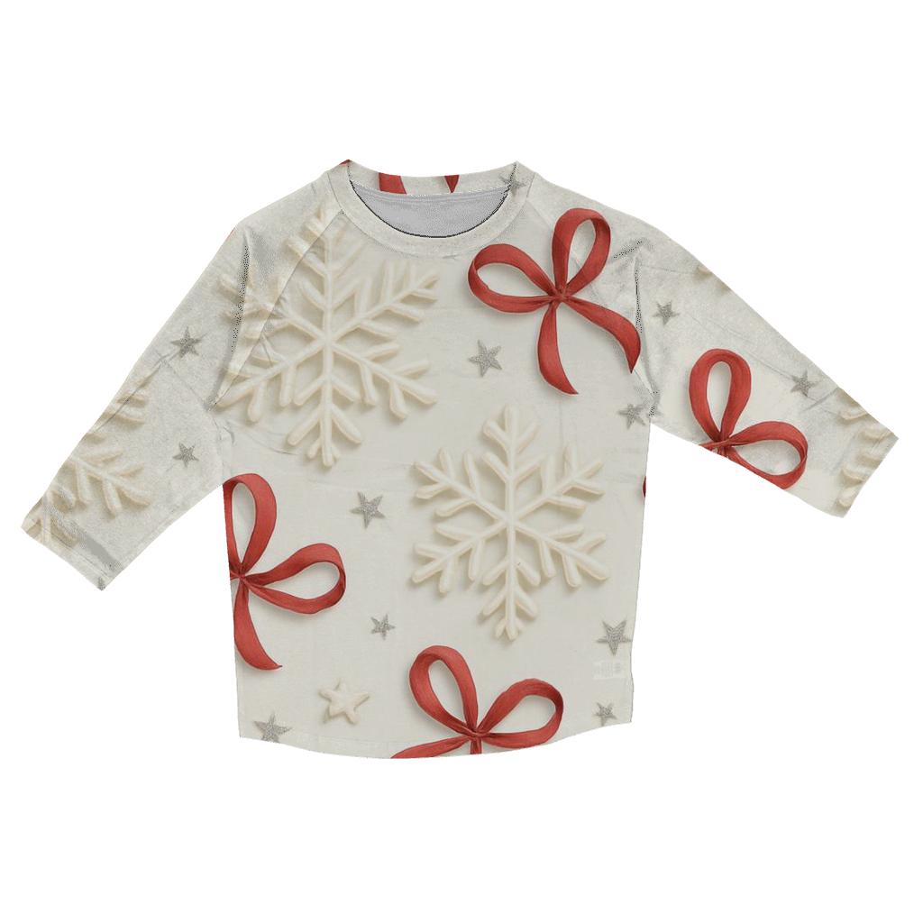 Ivory Snowflake Ribbon Scatter On Winter White Background printed three quarter sleeve shirts