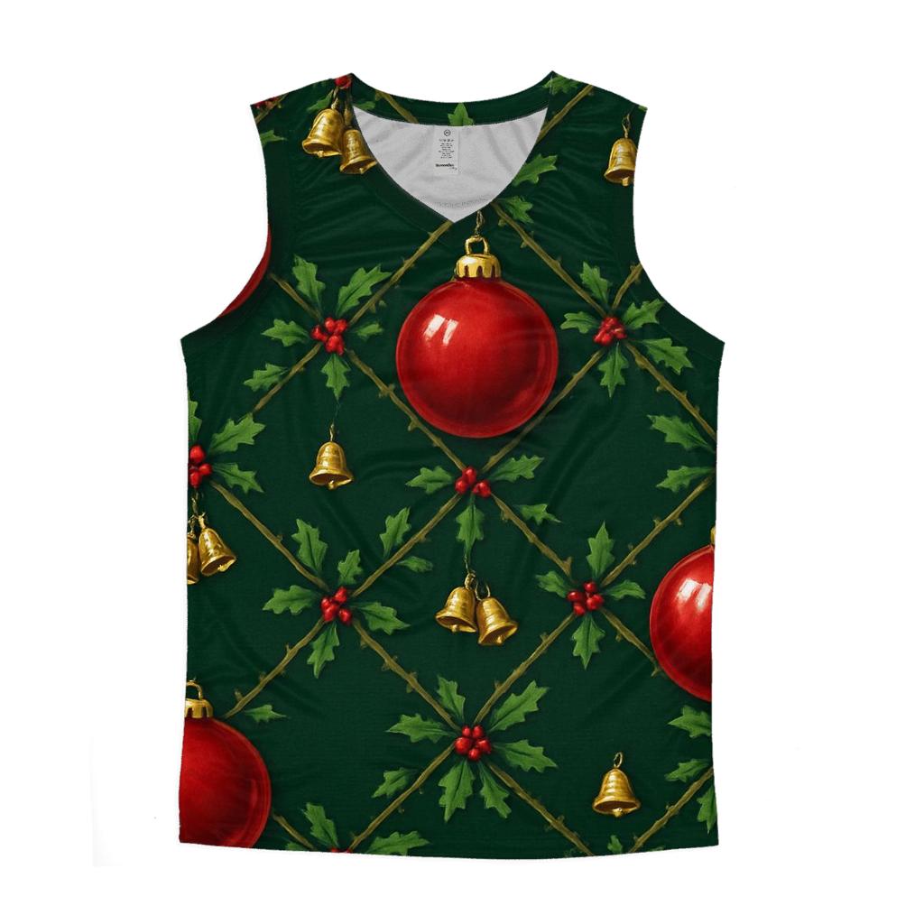 Crimson Ornament Lattice On Midnight Green Background graphic print tank tops