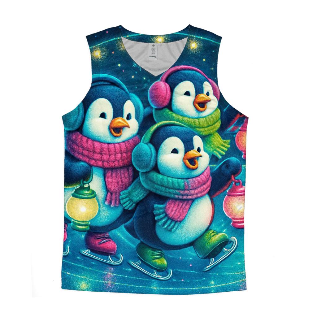 Neon Caroling Penguins On Skates personalized athletic tanks