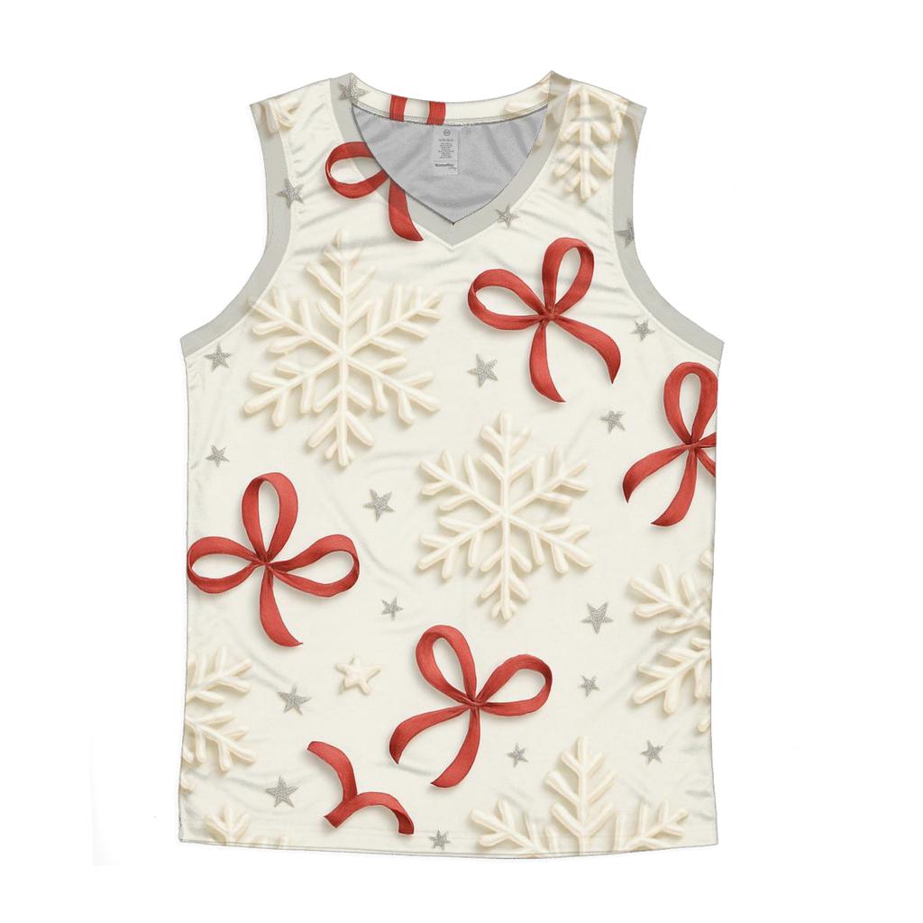 Ivory Snowflake Ribbon Scatter On Winter White Background graphic print tank tops