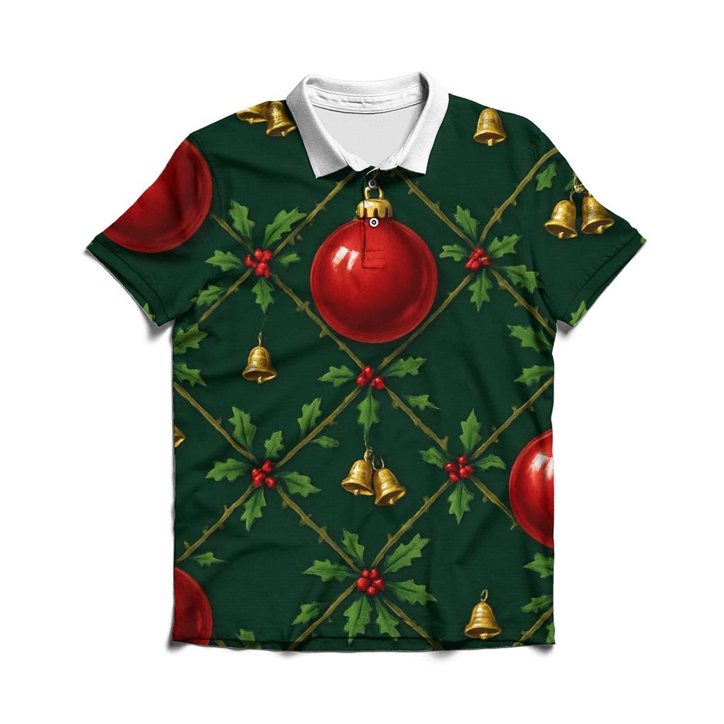 Crimson Ornament Lattice On Midnight Green Background designer slim fit polos