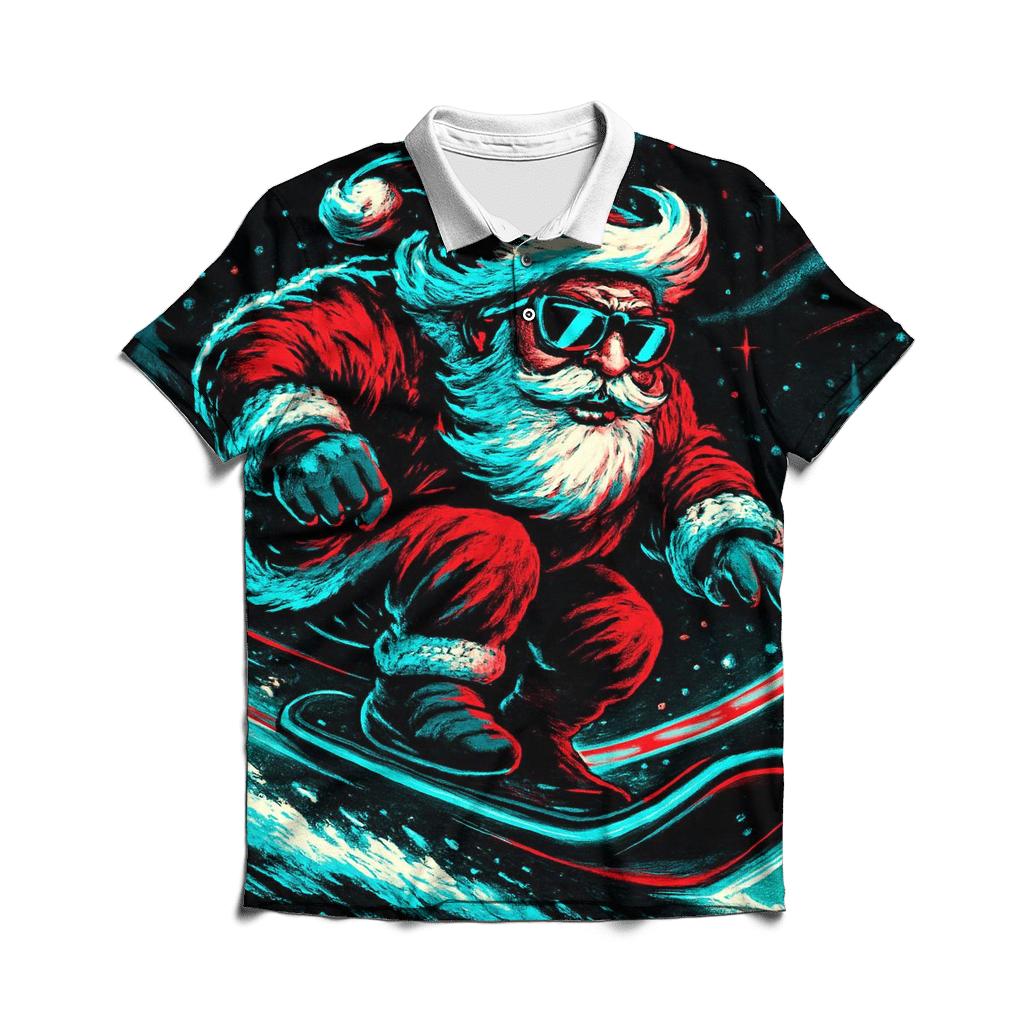 Neon Sleigh Night Rider Santa stylish collar polo tees