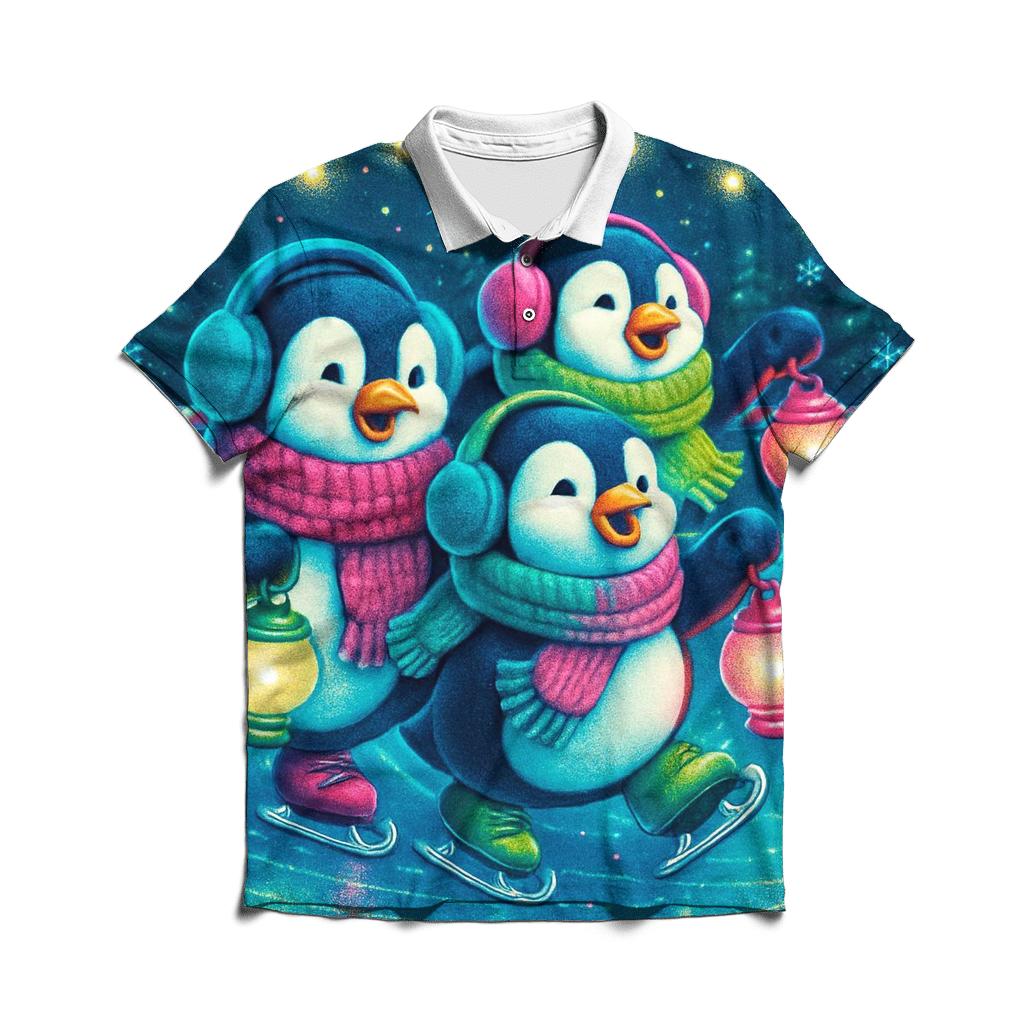 Neon Caroling Penguins On Skates classic pique polos