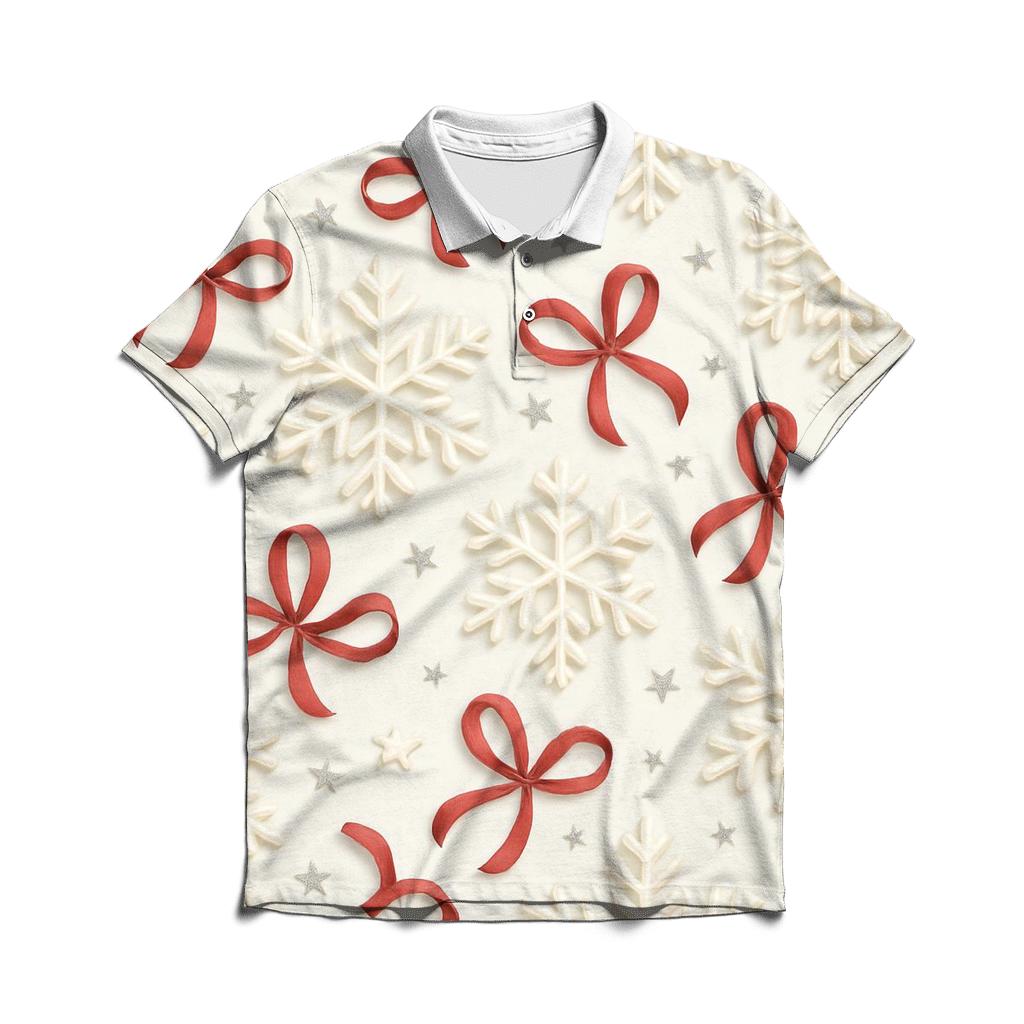 Ivory Snowflake Ribbon Scatter On Winter White Background stylish collar polo tees