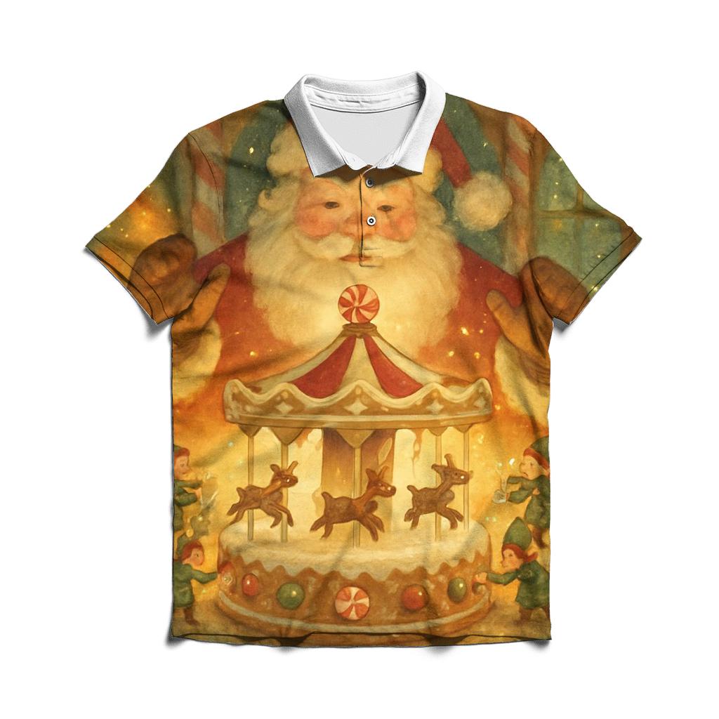 Gingerbread Workshop Carousel Santa branded logo polo shirts