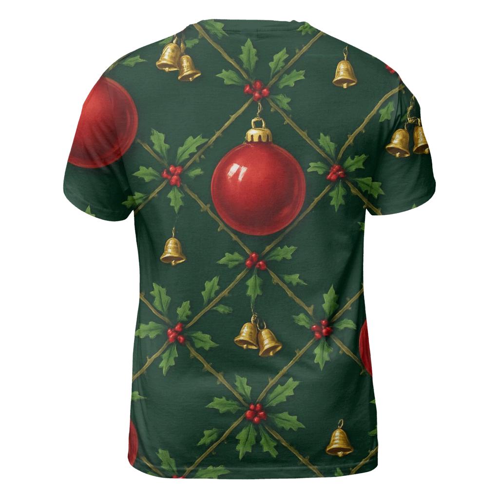 Crimson Ornament Lattice On Midnight Green Background artistic all-over print tops