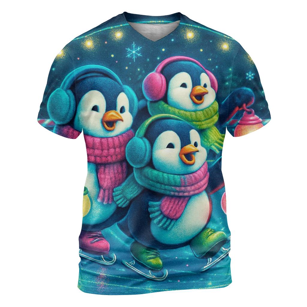 Neon Caroling Penguins On Skates statement graphic shirts