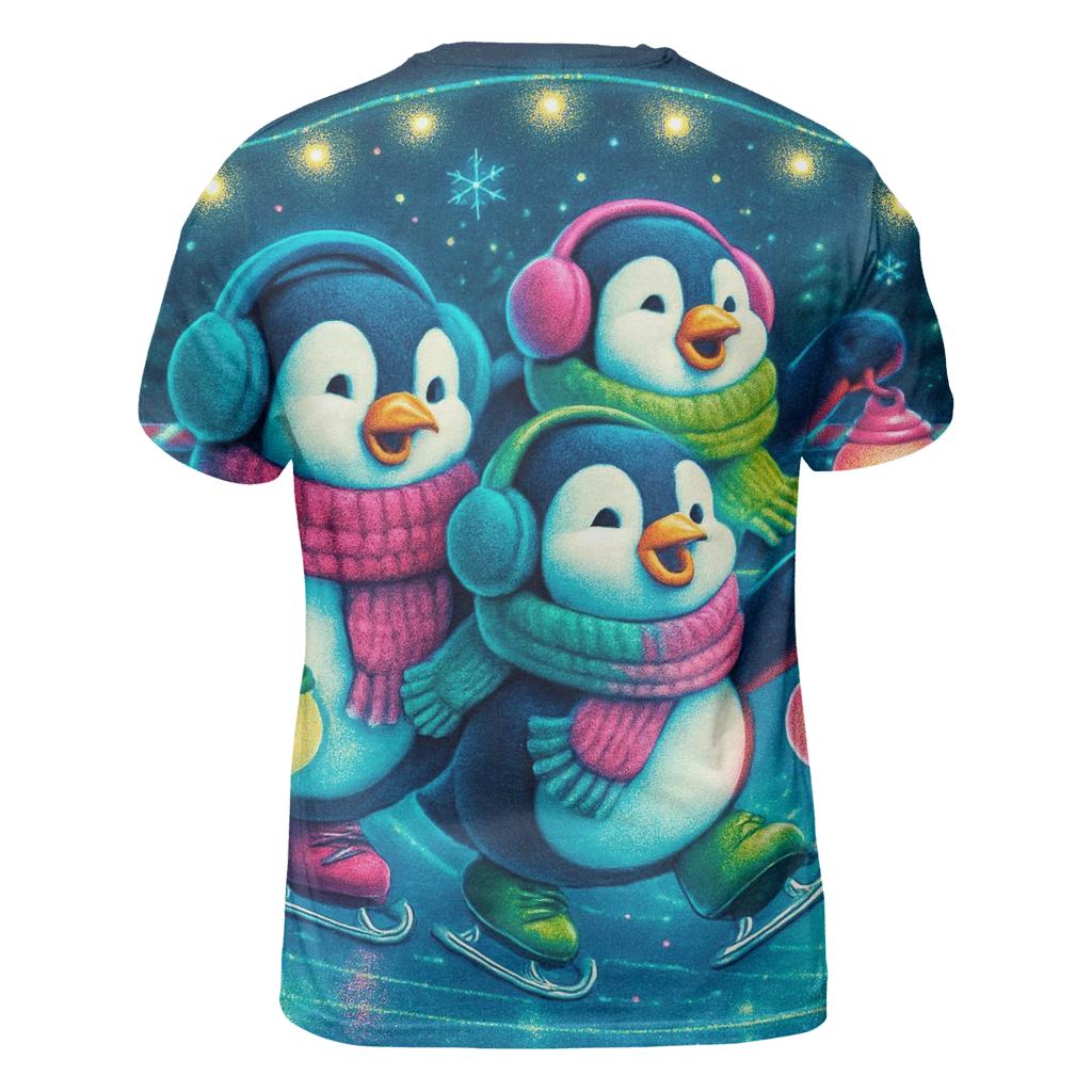 Neon Caroling Penguins On Skates statement graphic shirts