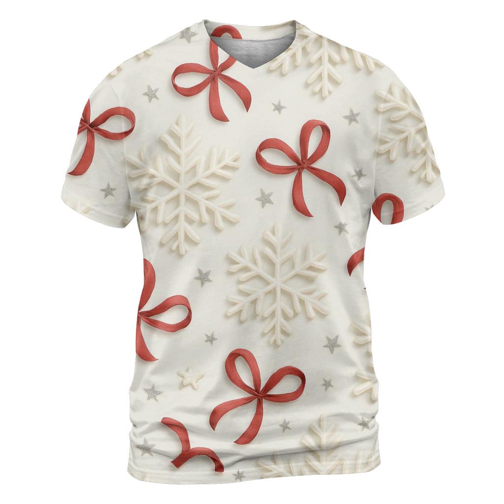 Ivory Snowflake Ribbon Scatter On Winter White Background personalized full print shirts