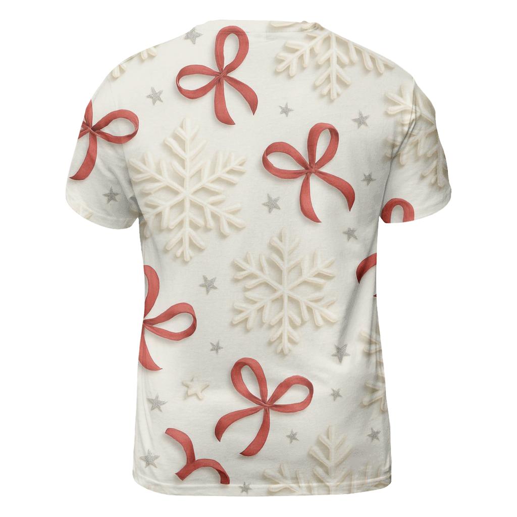 Ivory Snowflake Ribbon Scatter On Winter White Background personalized full print shirts