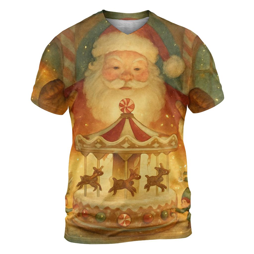 Gingerbread Workshop Carousel Santa unique graphic print tees