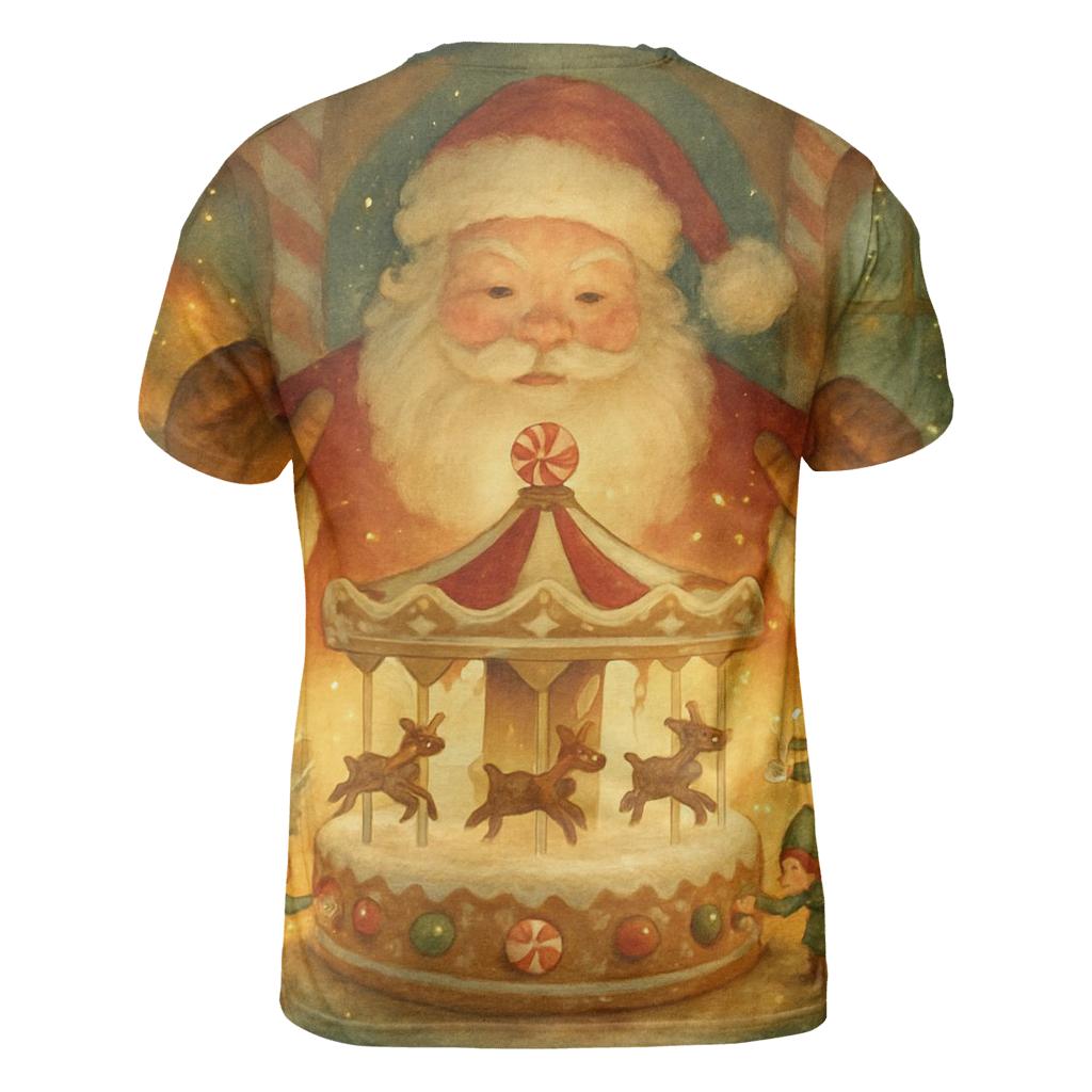 Gingerbread Workshop Carousel Santa unique graphic print tees