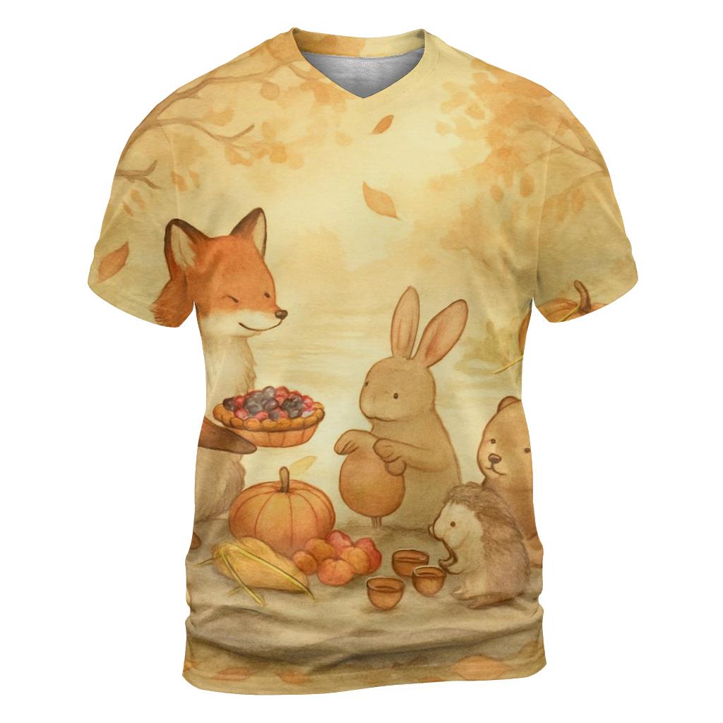 Autumn River Feast Of The Woodland Friends artistic all-over print tops