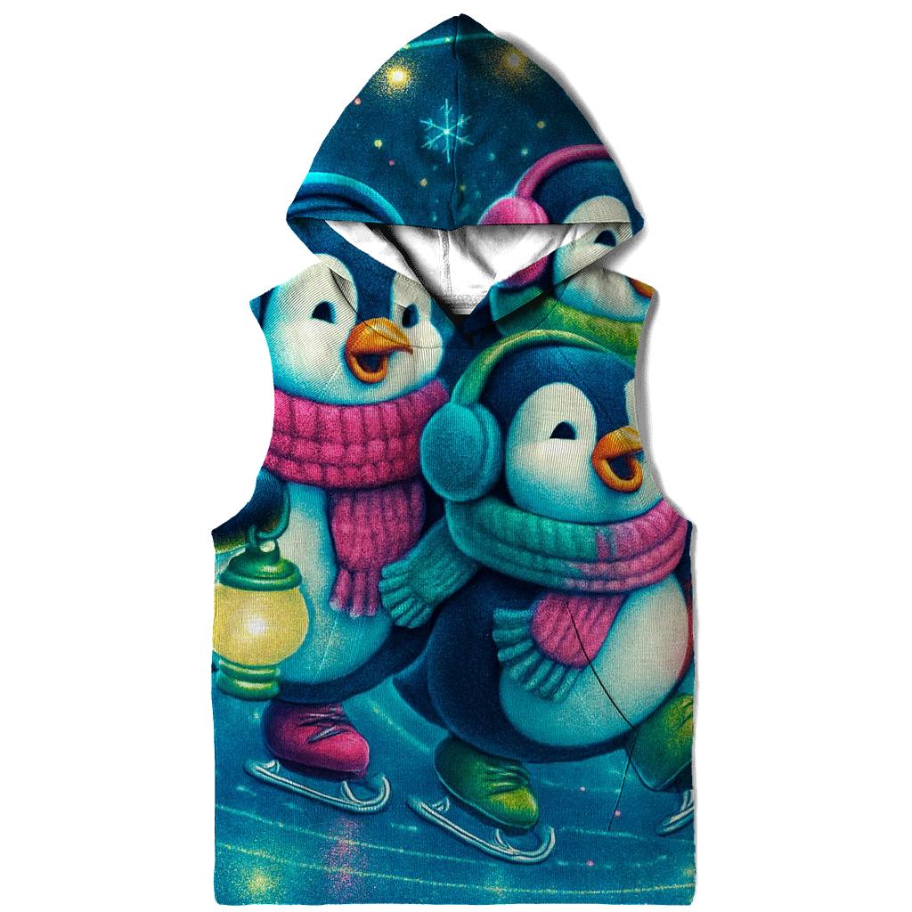 Neon Caroling Penguins On Skates graphic hoodies