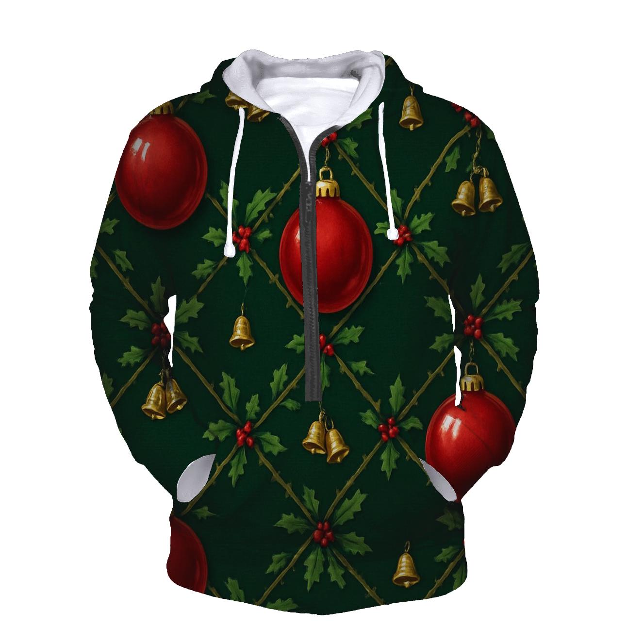 Crimson Ornament Lattice On Midnight Green Background hoodie styles
