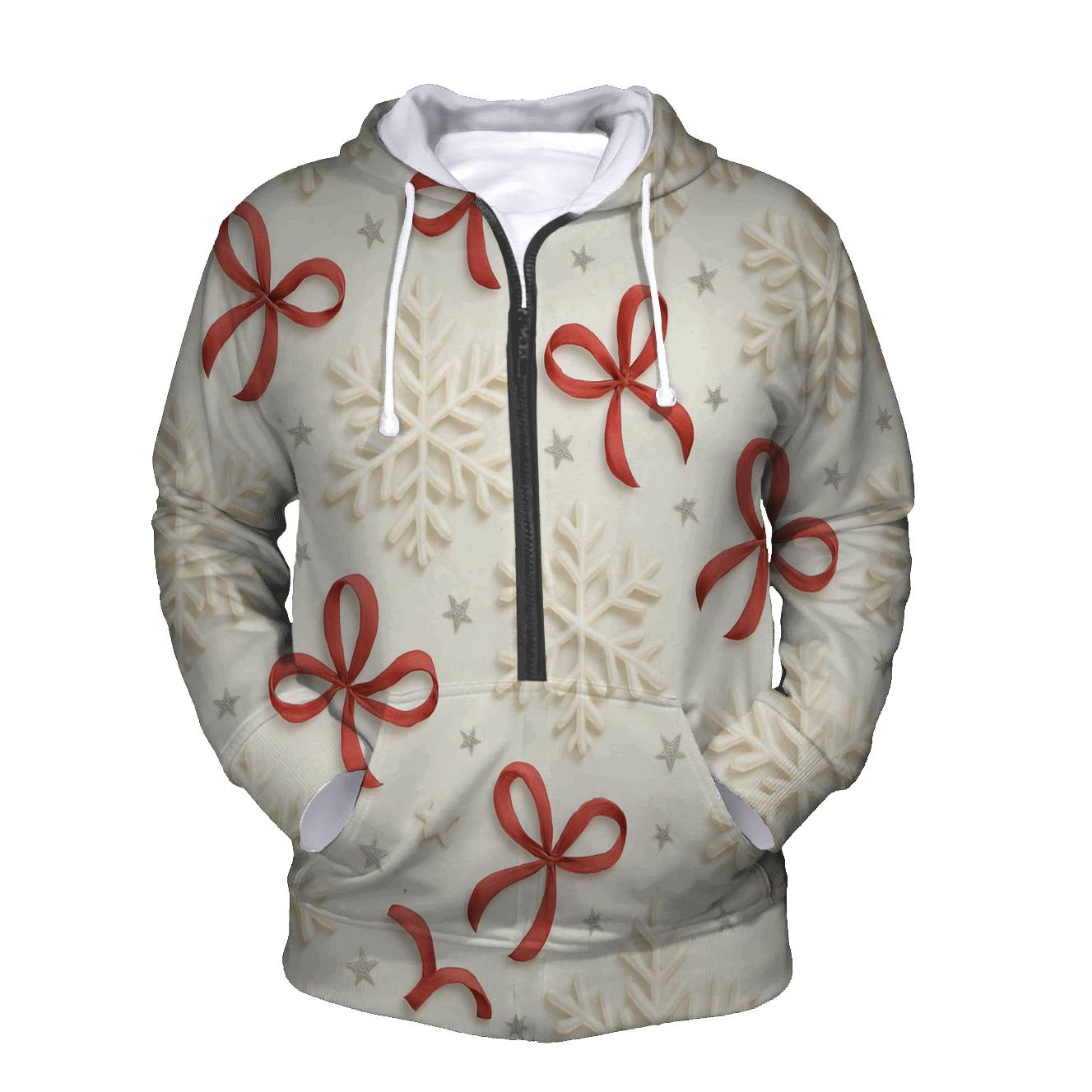 Ivory Snowflake Ribbon Scatter On Winter White Background zip-up hoodies