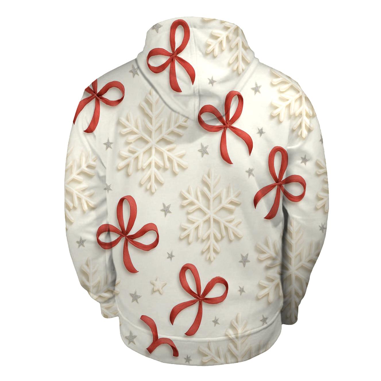 Ivory Snowflake Ribbon Scatter On Winter White Background zip-up hoodies