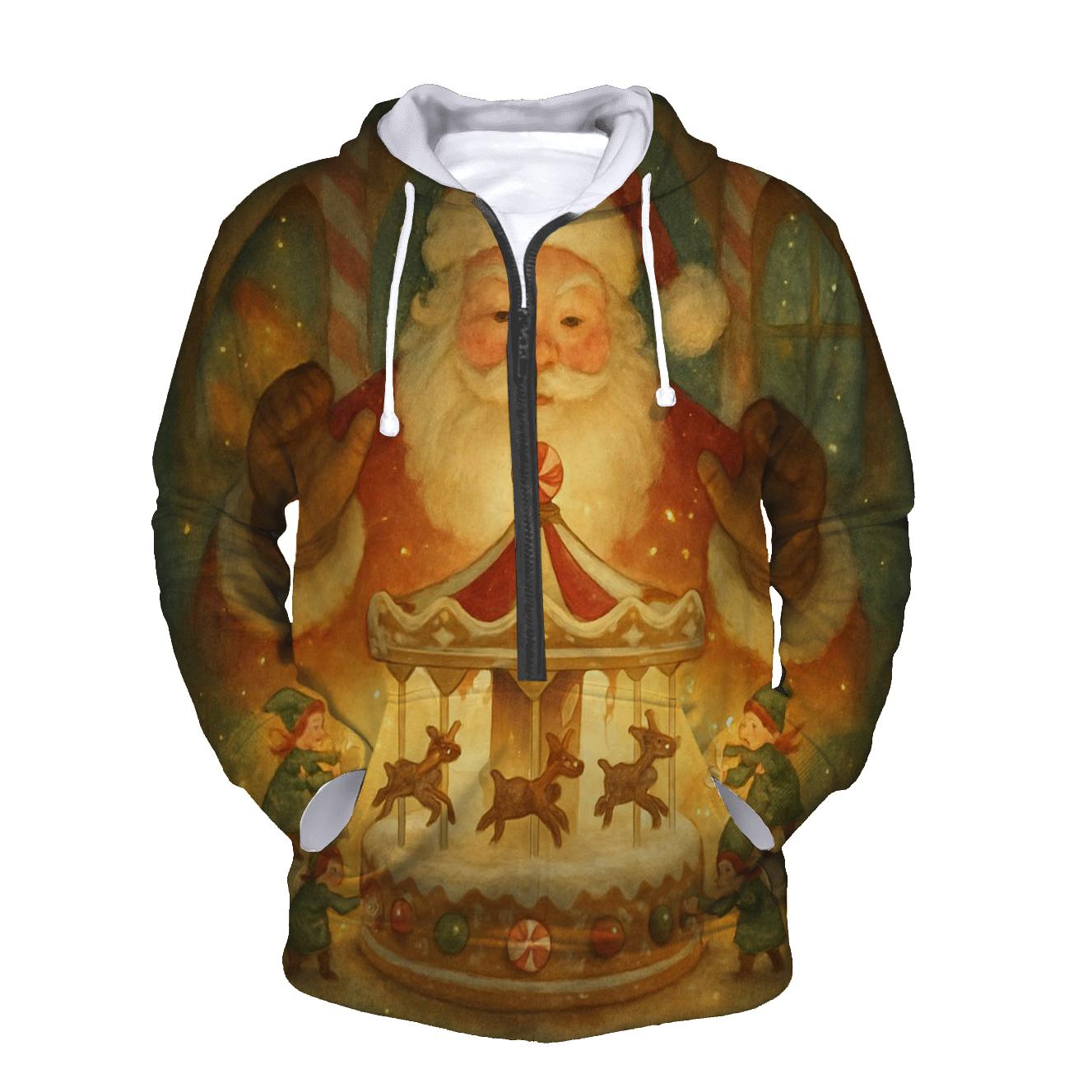 Gingerbread Workshop Carousel Santa premium hoodies