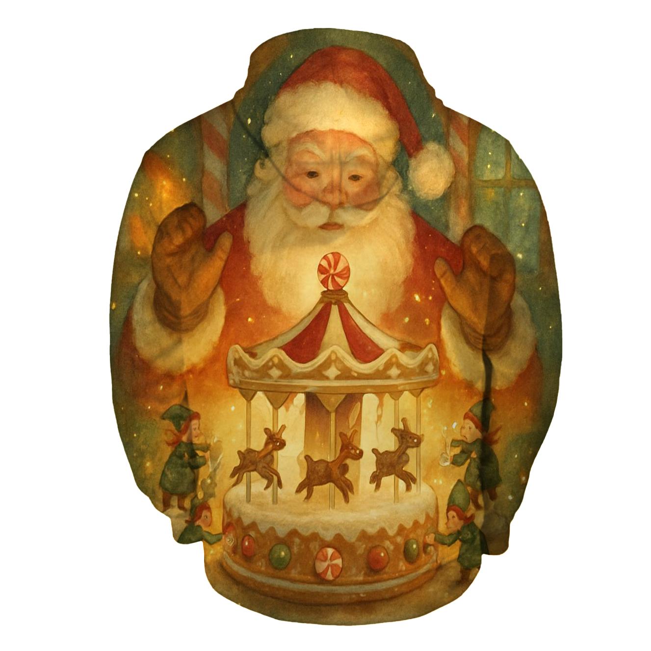 Gingerbread Workshop Carousel Santa premium hoodies