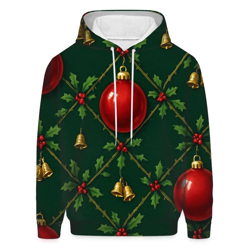Crimson Ornament Lattice On Midnight Green Background graphic hoodies