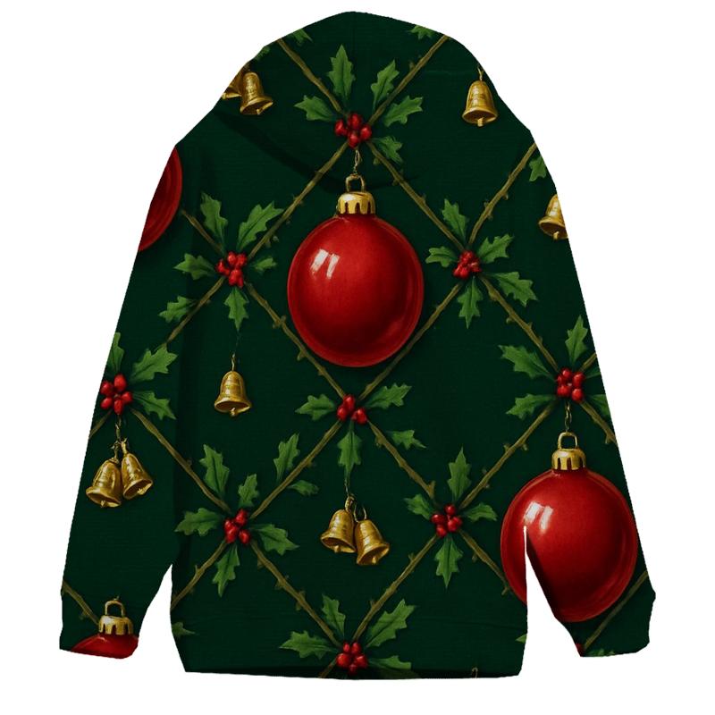 Crimson Ornament Lattice On Midnight Green Background graphic hoodies