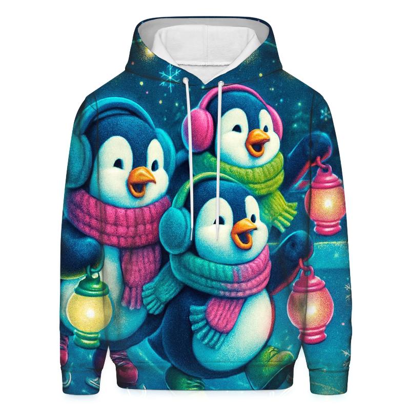 Neon Caroling Penguins On Skates pullover hoodies