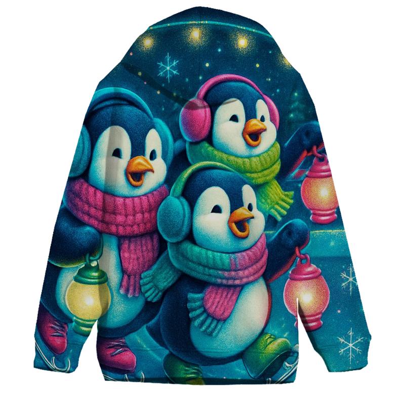 Neon Caroling Penguins On Skates pullover hoodies