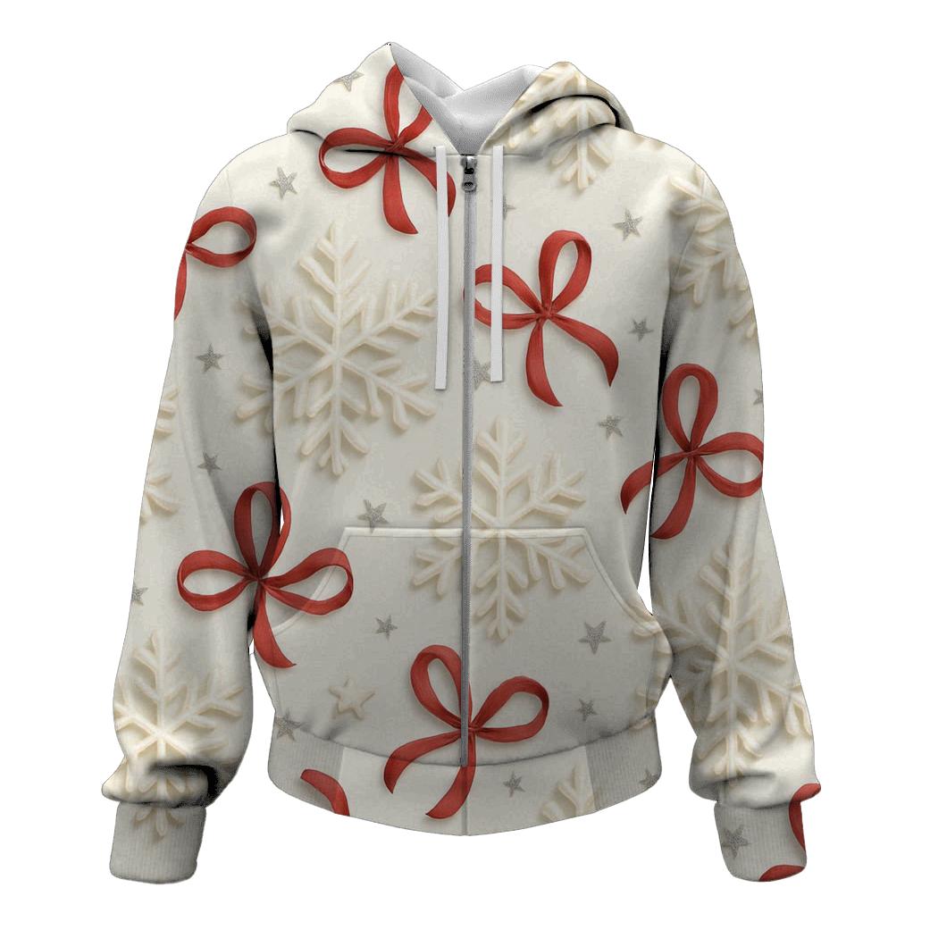 Ivory Snowflake Ribbon Scatter On Winter White Background printed hoodies