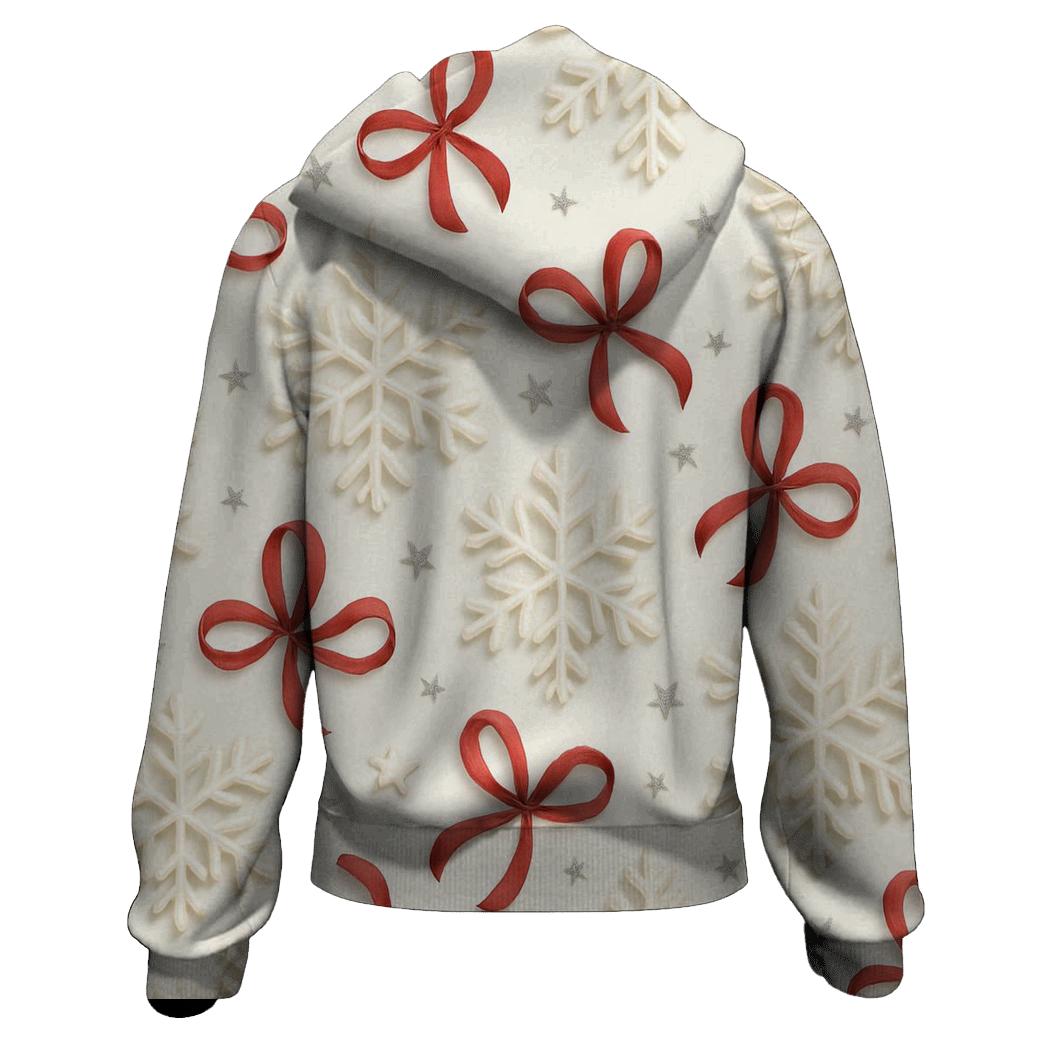 Ivory Snowflake Ribbon Scatter On Winter White Background printed hoodies