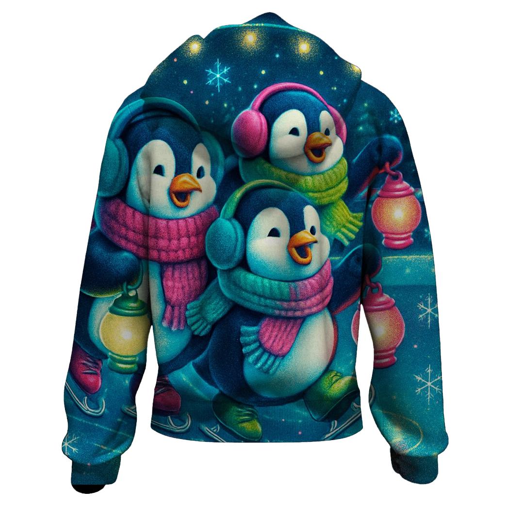 Neon Caroling Penguins On Skates zip-up hoodies