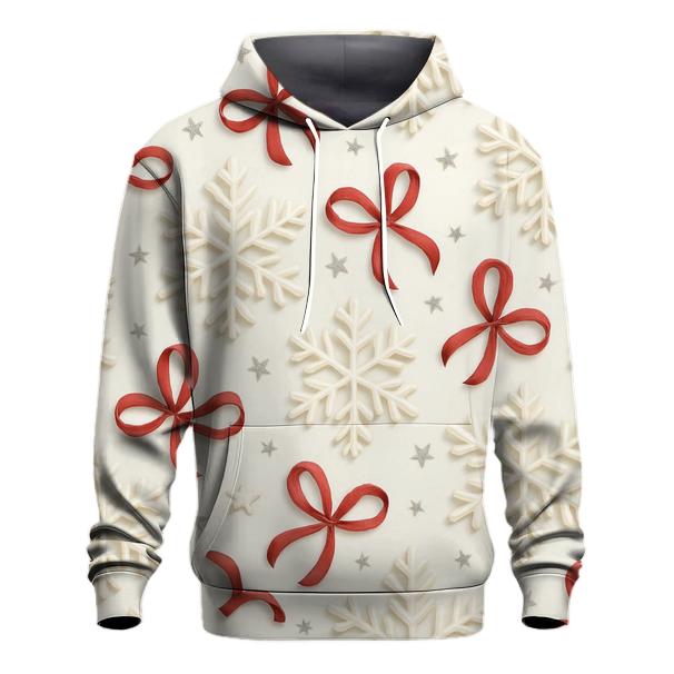 Ivory Snowflake Ribbon Scatter On Winter White Background printed hoodies