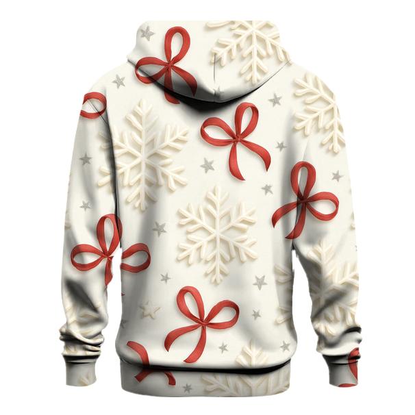 Ivory Snowflake Ribbon Scatter On Winter White Background printed hoodies