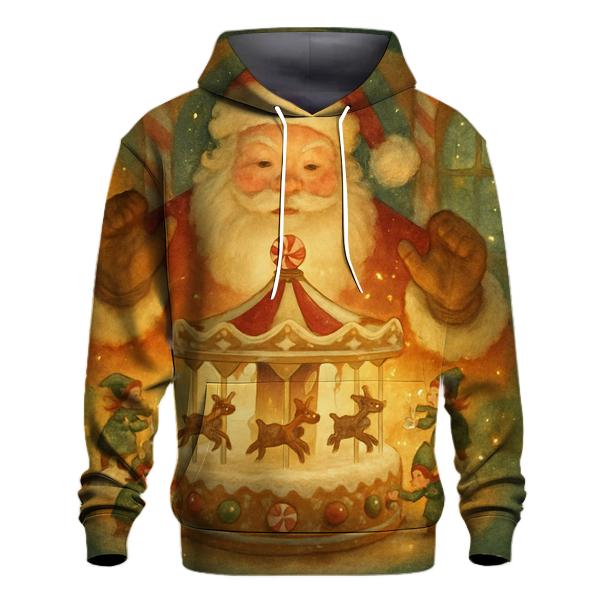 Gingerbread Workshop Carousel Santa lightweight hoodies
