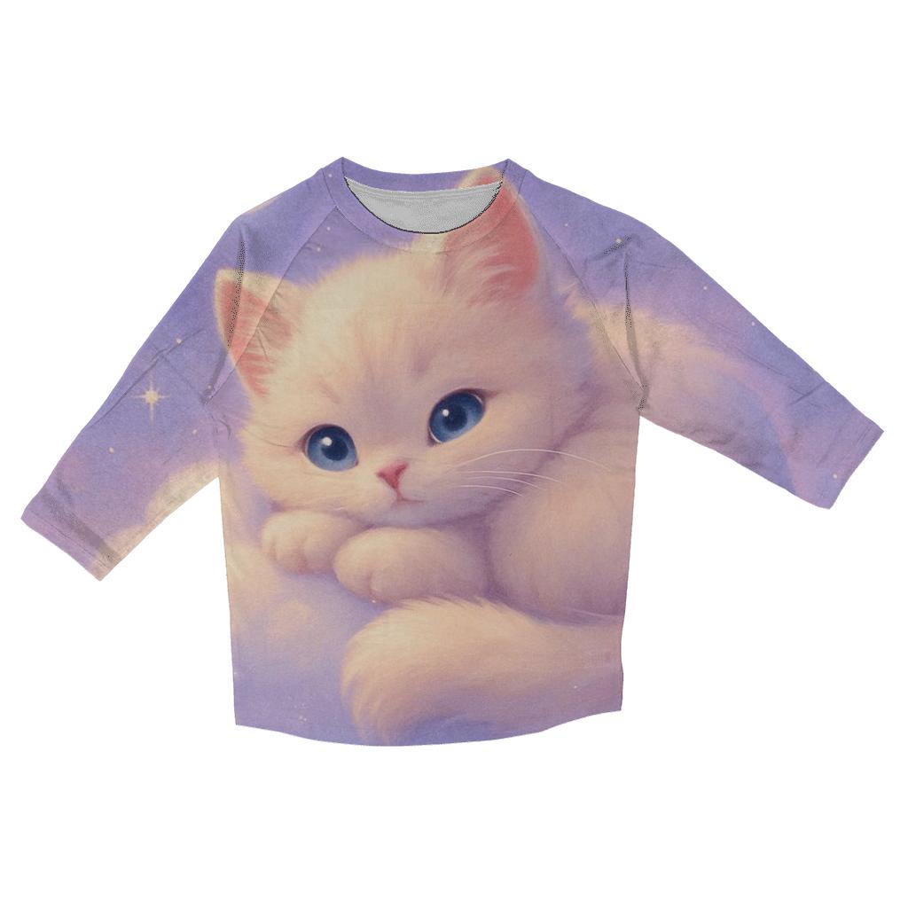 Moonlit Marshmallow Cloud Kitten designer 3/4 sleeve blouses