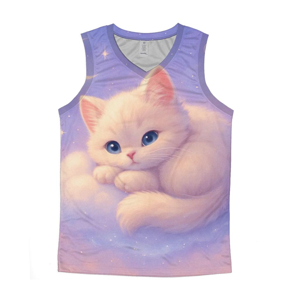 Moonlit Marshmallow Cloud Kitten graphic print tank tops