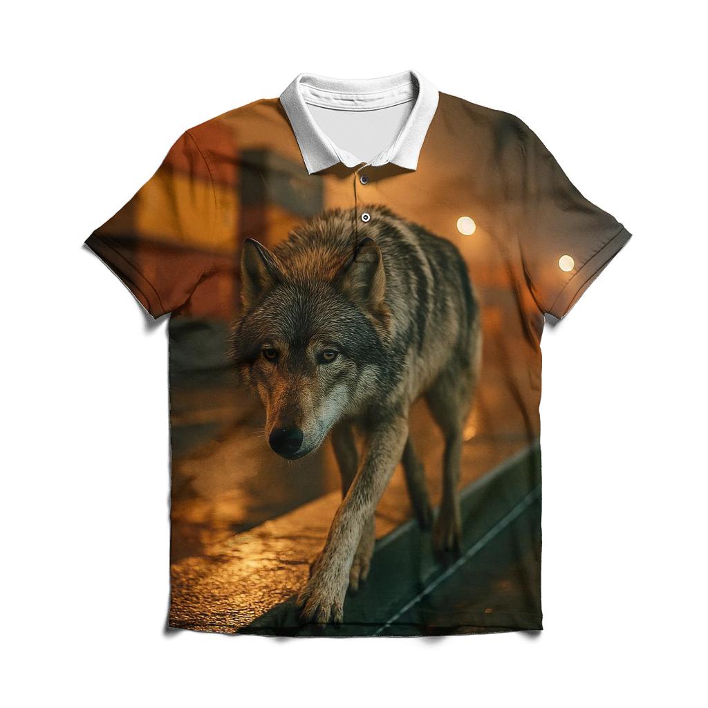Harbor Breakwater Wolf Under Sodium Lights premium cotton polo shirts