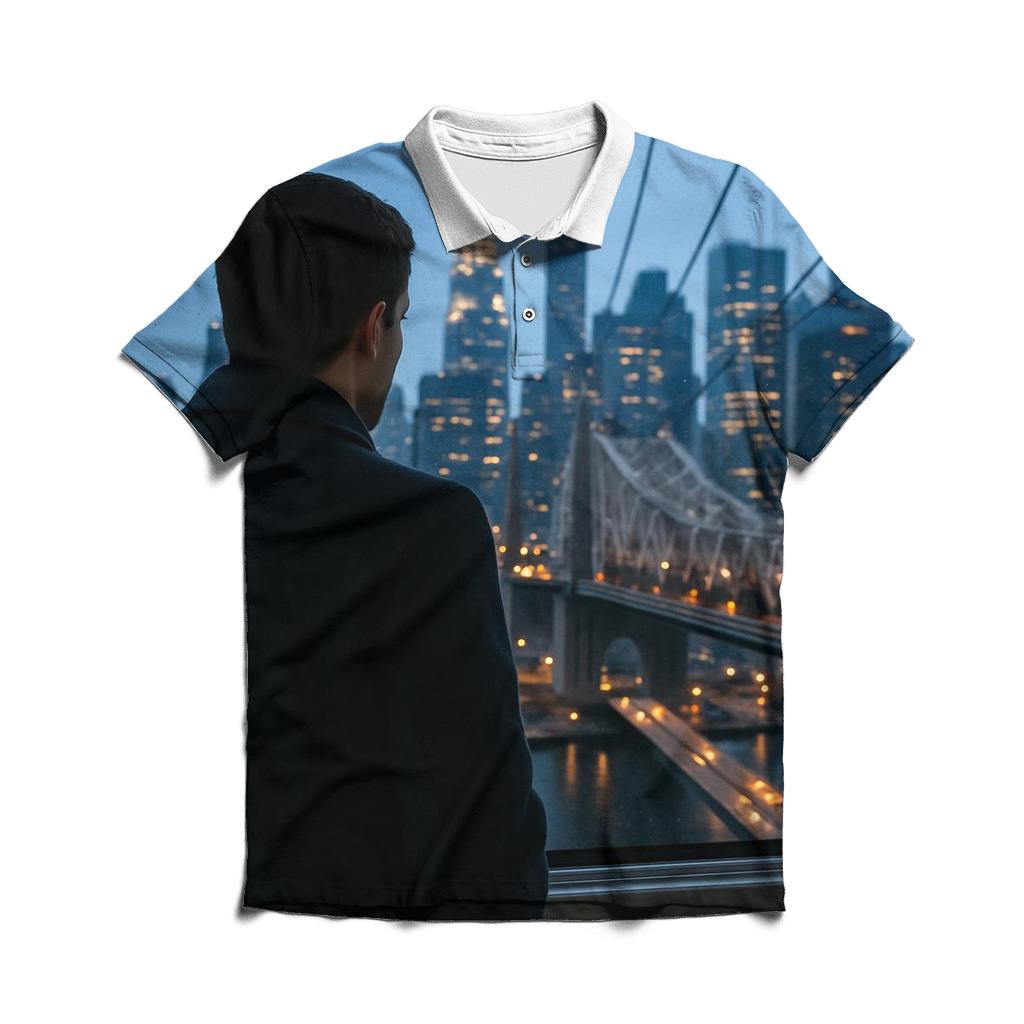 Roosevelt Island Tram Blue Hour Over Midtown custom polo shirts