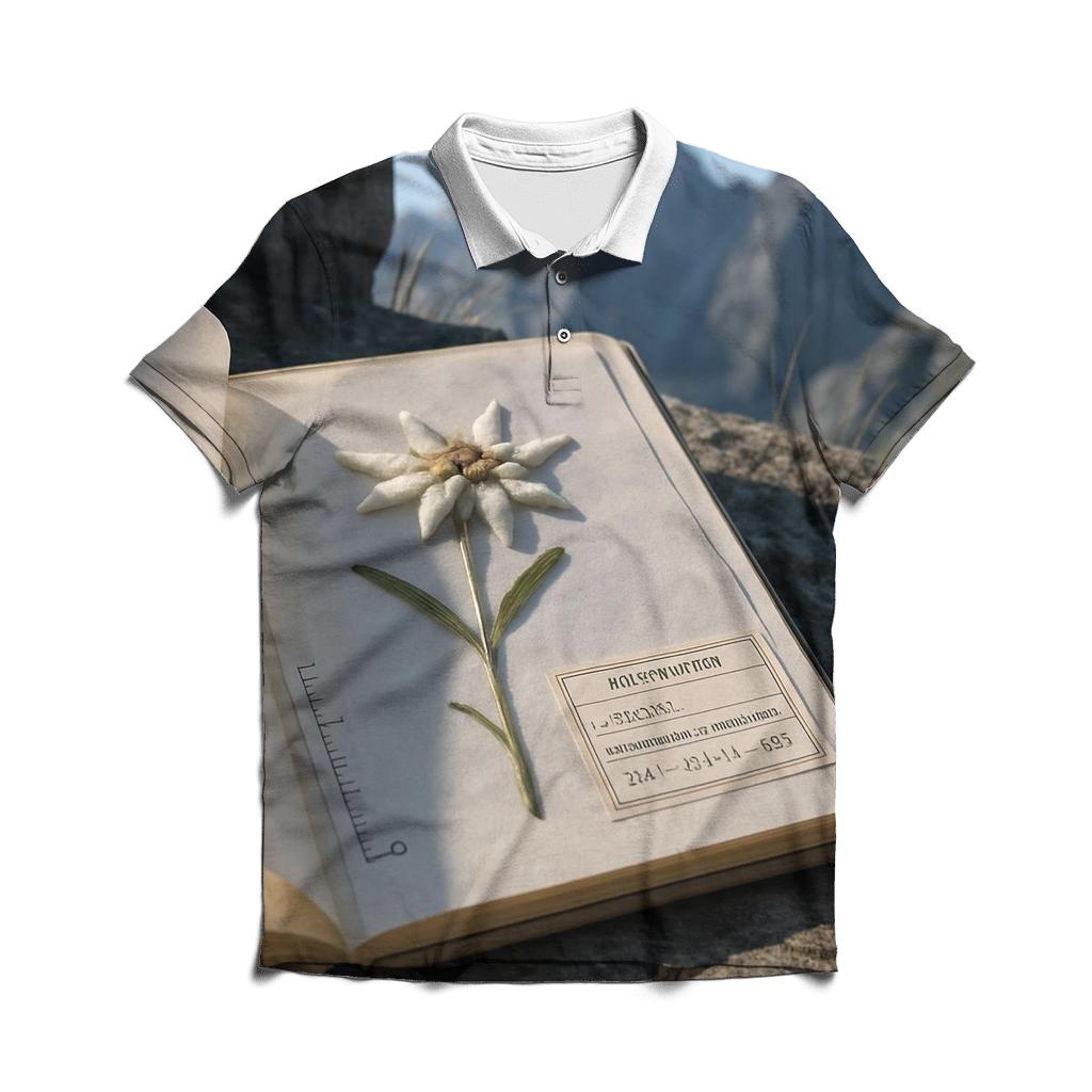 Alpine Edelweiss Pressed In A Field Herbarium Notebook premium cotton polo shirts